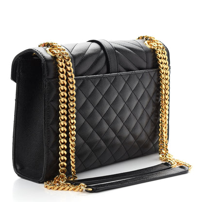 Saint Laurent Grain De Poudre Textured Mixed Matelasse Triquilt Medium Monogram Satchel Black 3 of 8