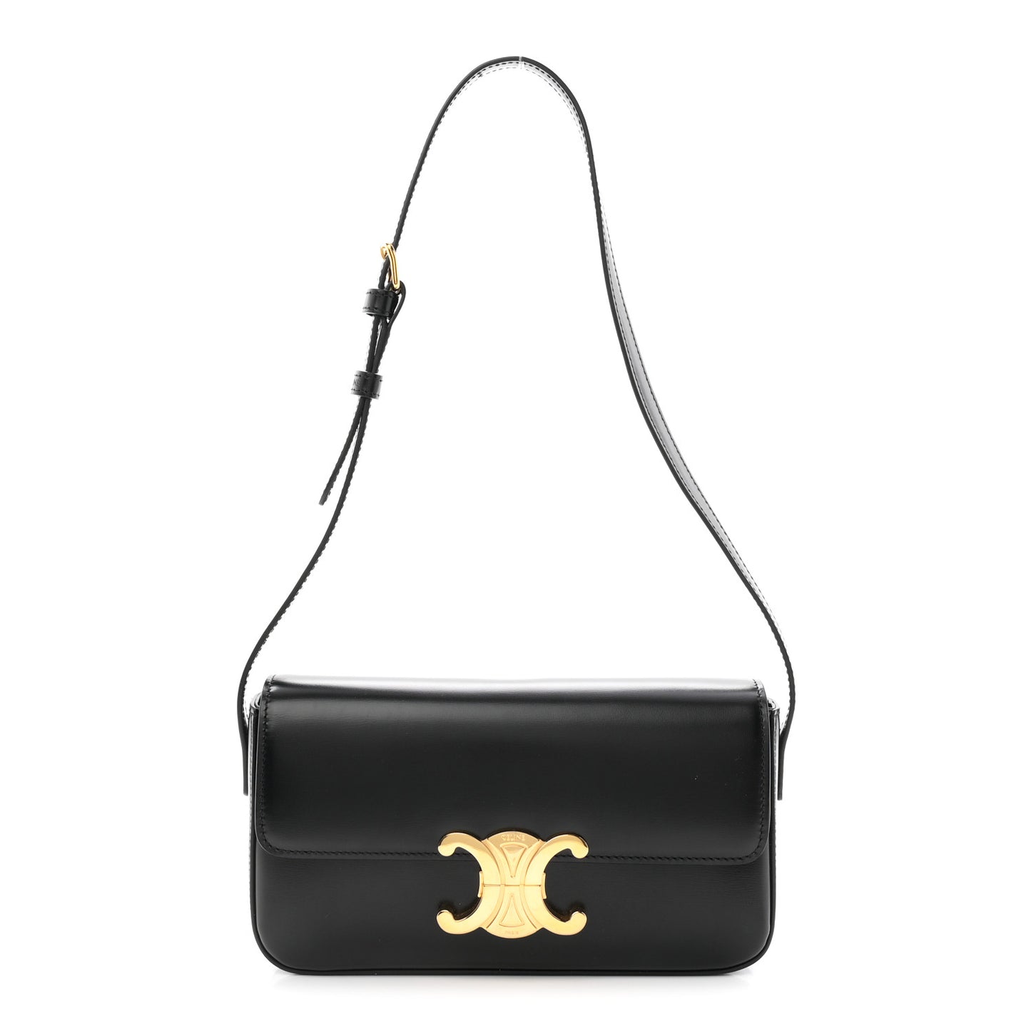 Shiny Calfskin Triomphe Shoulder Bag Black