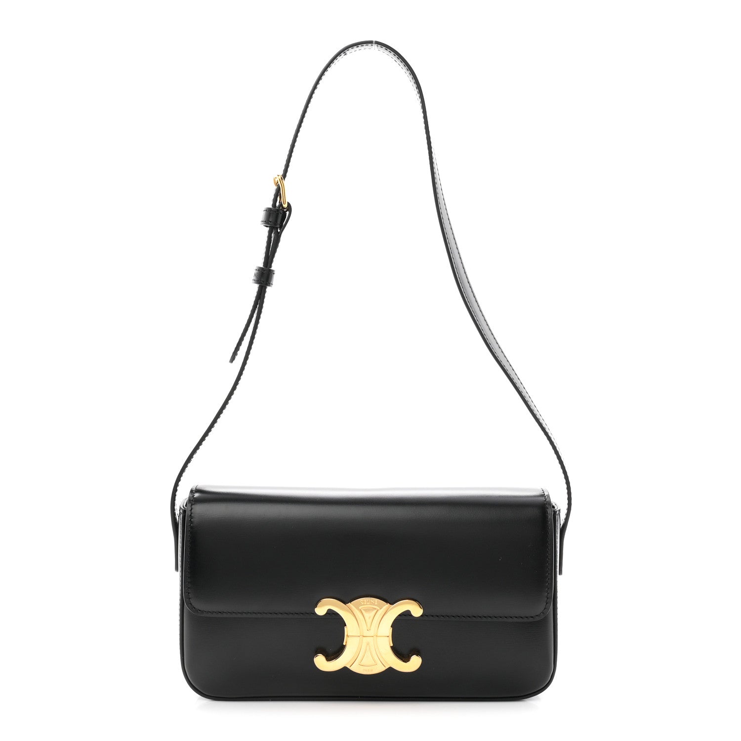 Celine Shiny Calfskin Triomphe Shoulder Bag Black 1 of 11