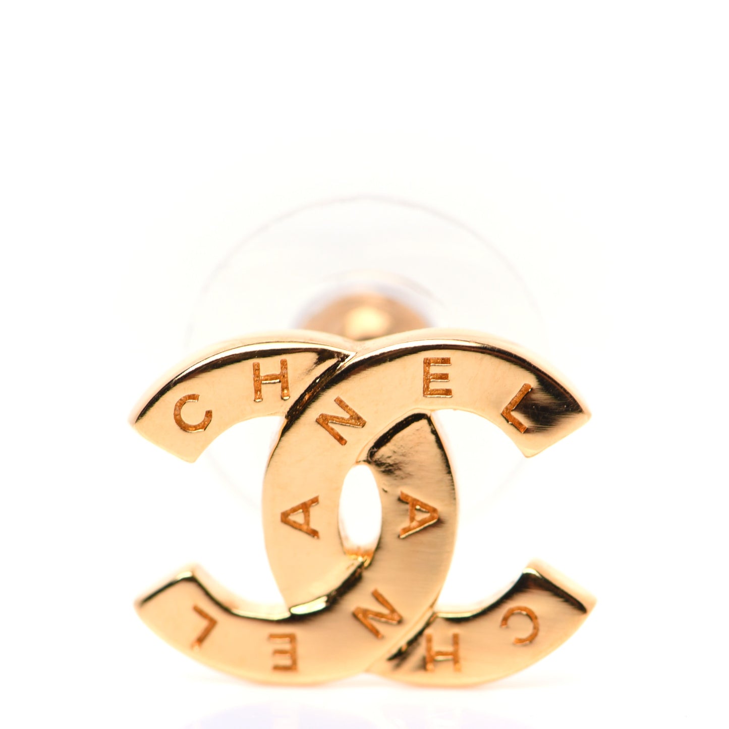 Metal CC Paris Button Stud Earrings Gold