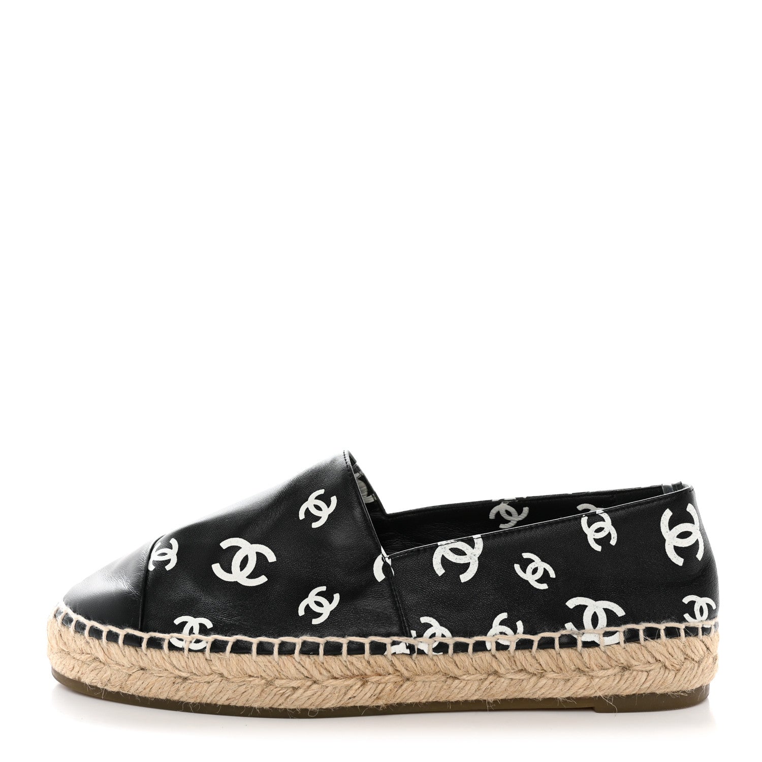 Chanel Lambskin Printed CC Espadrilles 38 Black White 1 of 11
