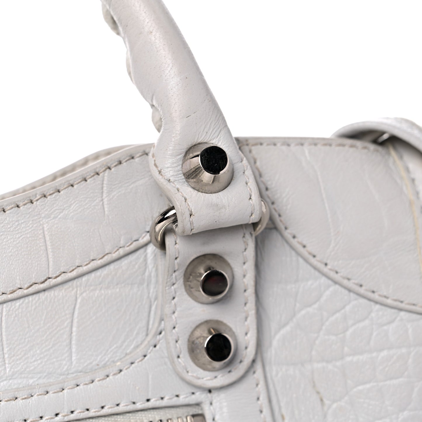 Matte Supple Lambskin Crocodile Embossed Classic Silver Hardware Mini City White