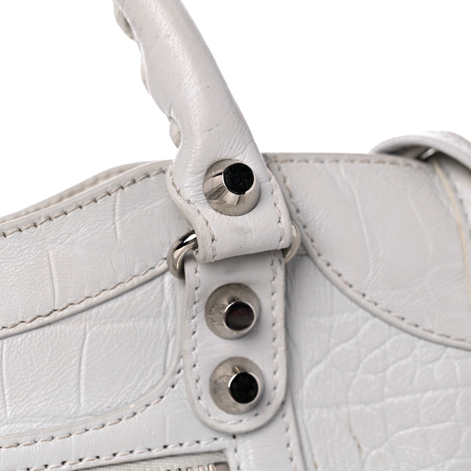 Balenciaga Matte Supple Lambskin Crocodile Embossed Classic Silver Hardware Mini City White 17 of 18