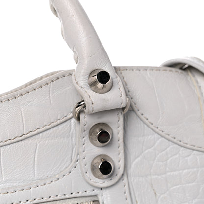 Balenciaga Matte Supple Lambskin Crocodile Embossed Classic Silver Hardware Mini City White 17 of 18