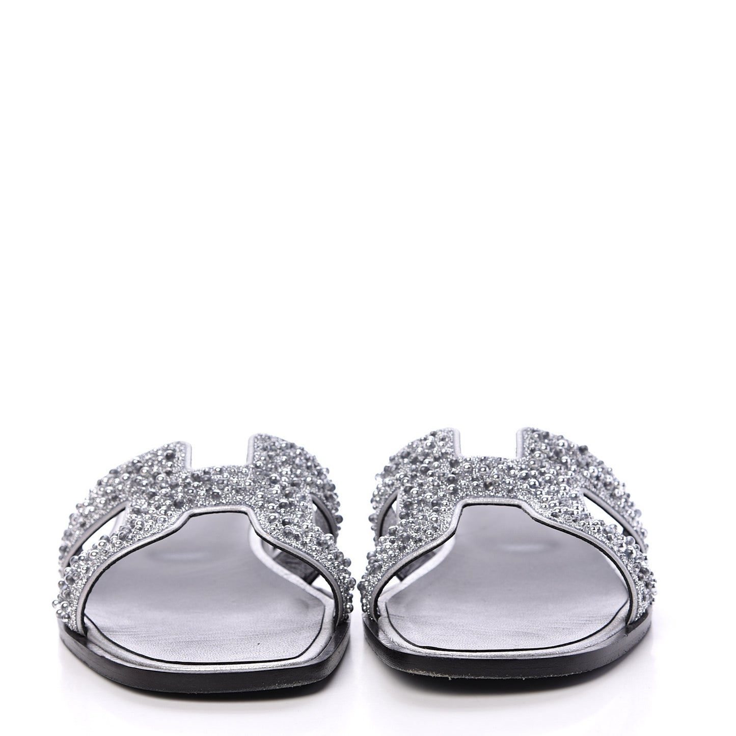 Suede Goatskin Crystal Oran Sandals 39.5 Gris Argente