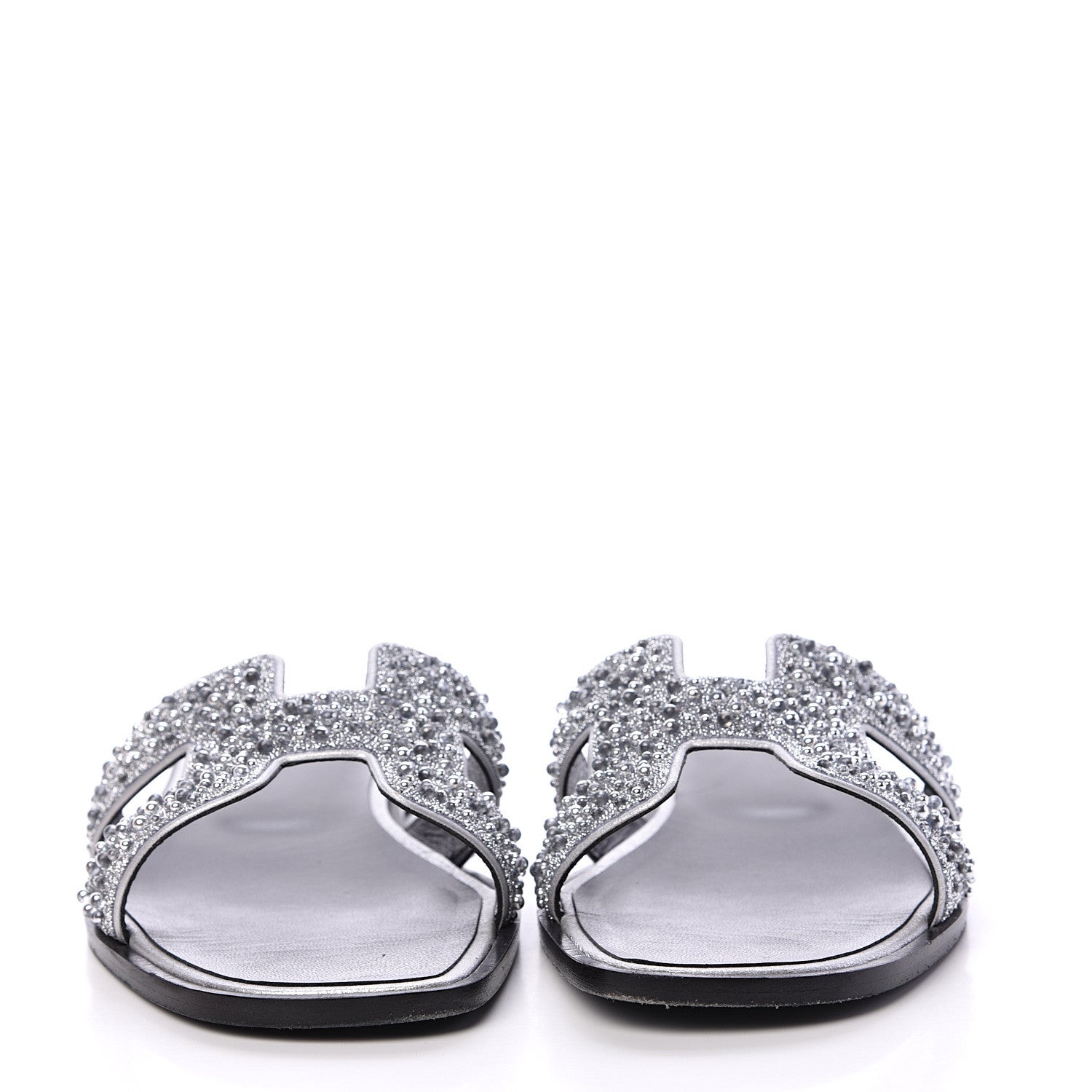 Hermes Suede Goatskin Crystal Oran Sandals 39.5 Gris Argente 2 of 10