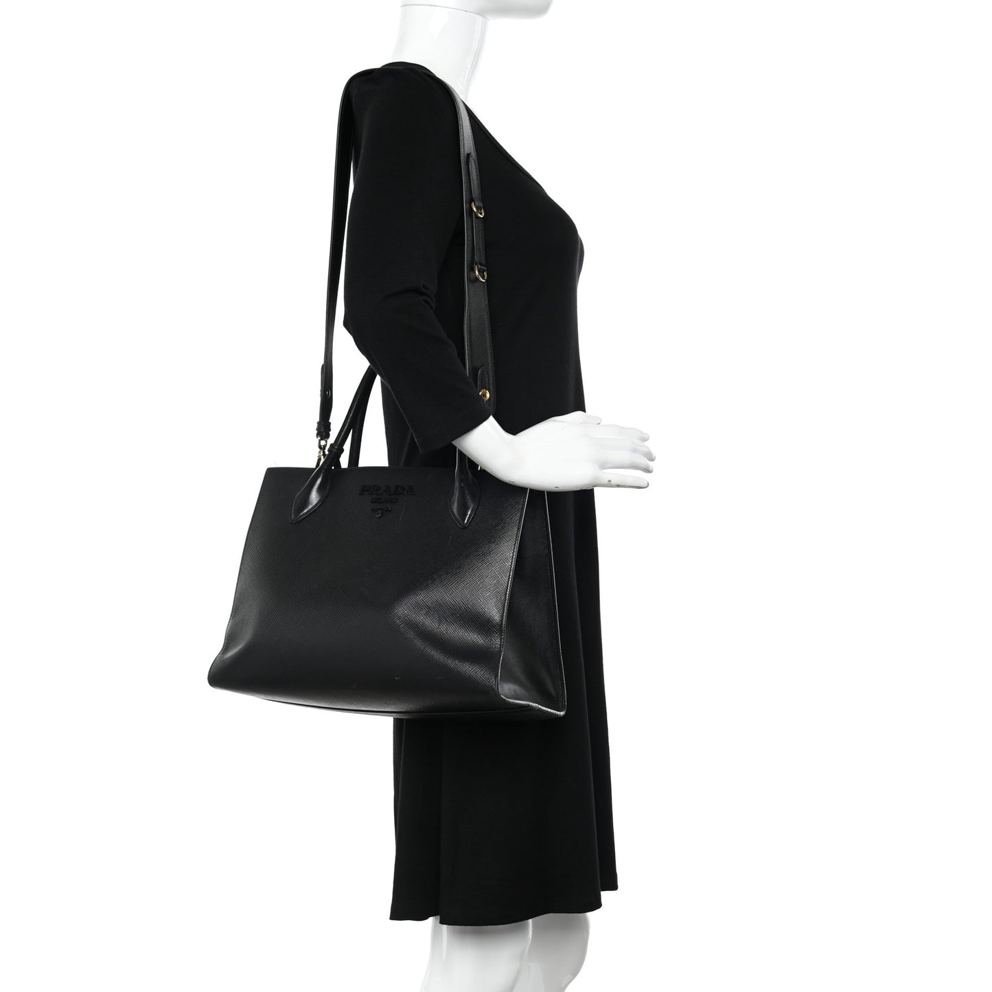 Saffiano Cuir Calfskin Medium Monochrome Top Handle Tote Black