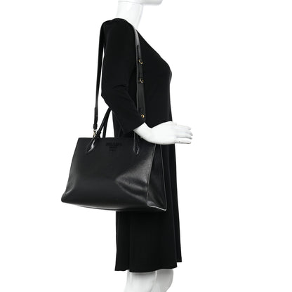 Prada Saffiano Cuir Calfskin Medium Monochrome Top Handle Tote Black 2 of 12