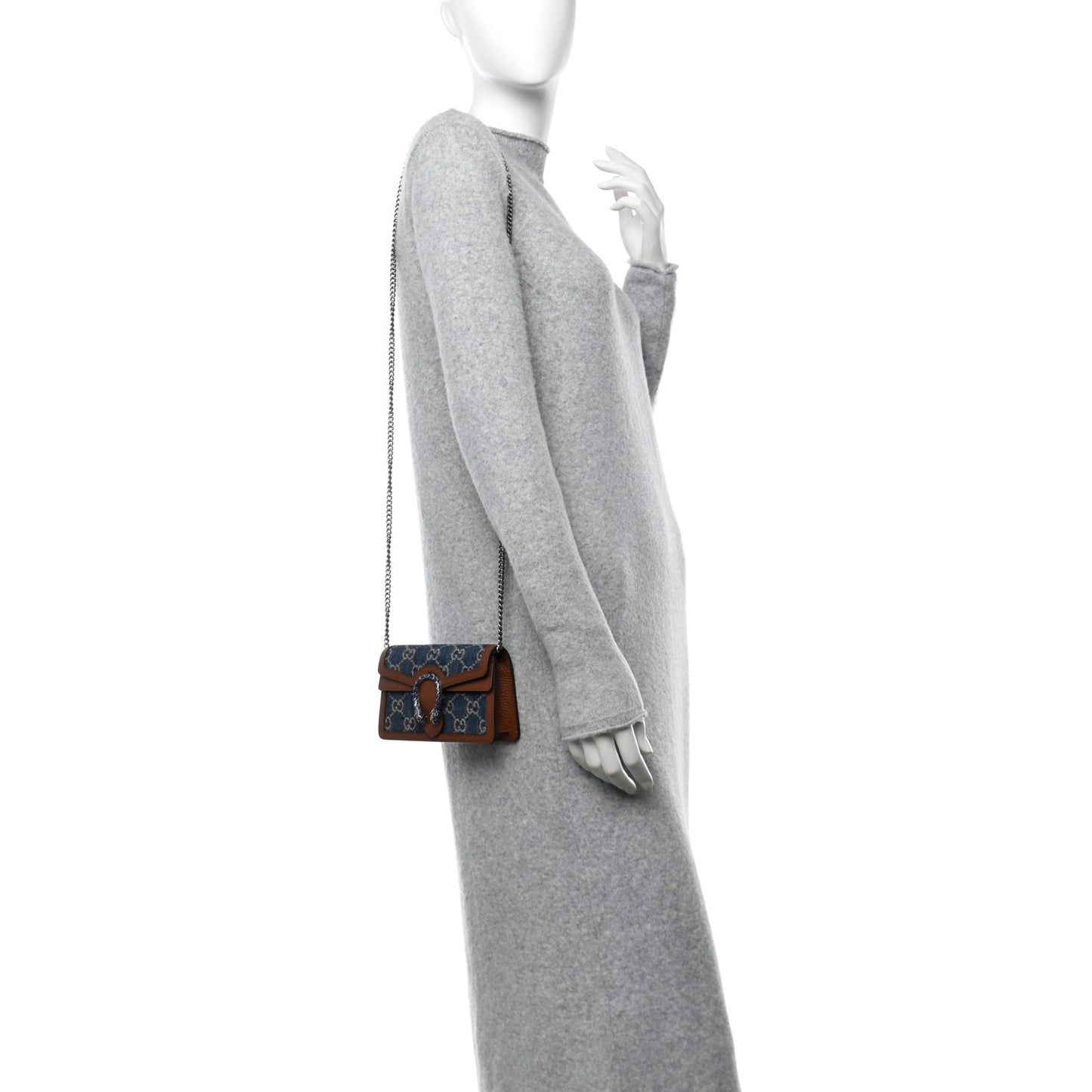 New Denim GG Monogram Dollar Calfskin Enamel Super Mini Dionysus Shoulder Bag Blue Tea Cuir Epilog Electric Blue