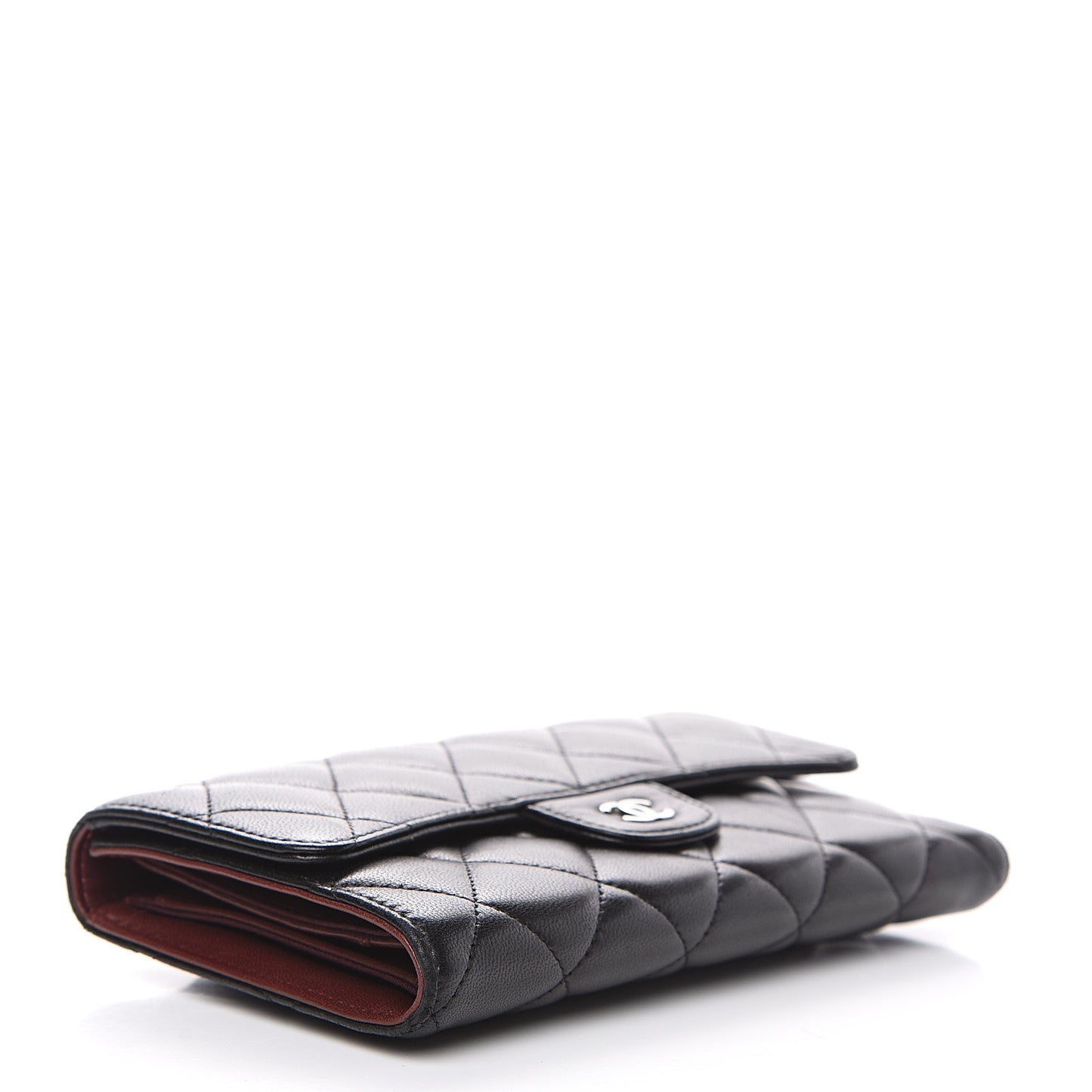 Lambskin Quilted Large Flap Wallet Black