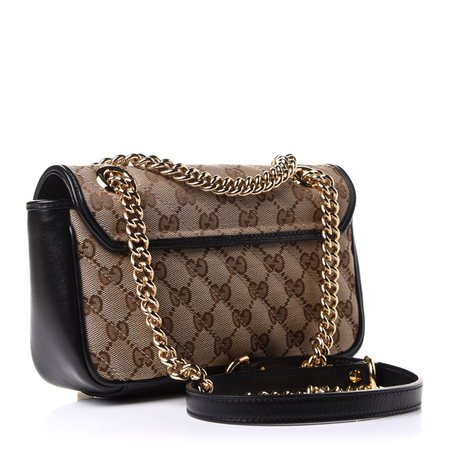 Gucci Monogram Matelasse Diagonal Mini GG Marmont Shoulder Bag Beige Black 3 of 10