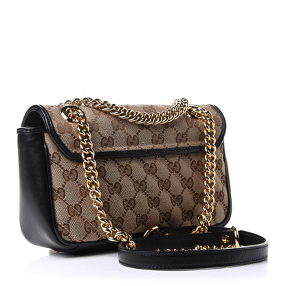 Gucci Monogram Matelasse Diagonal Mini GG Marmont Shoulder Bag Beige Black 3 of 10