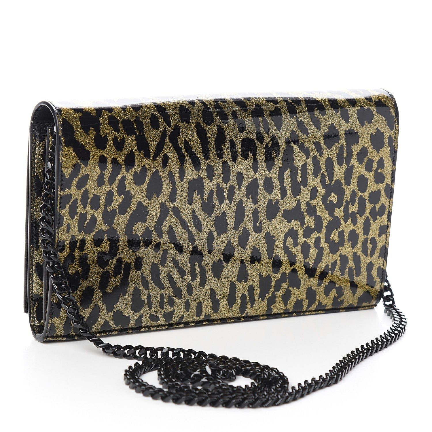 Saint Laurent Patent Leopard Print Monogram Chain Wallet Leopard Black Gold 3 of 9