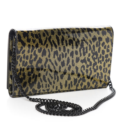 Saint Laurent Patent Leopard Print Monogram Chain Wallet Leopard Black Gold 3 of 9