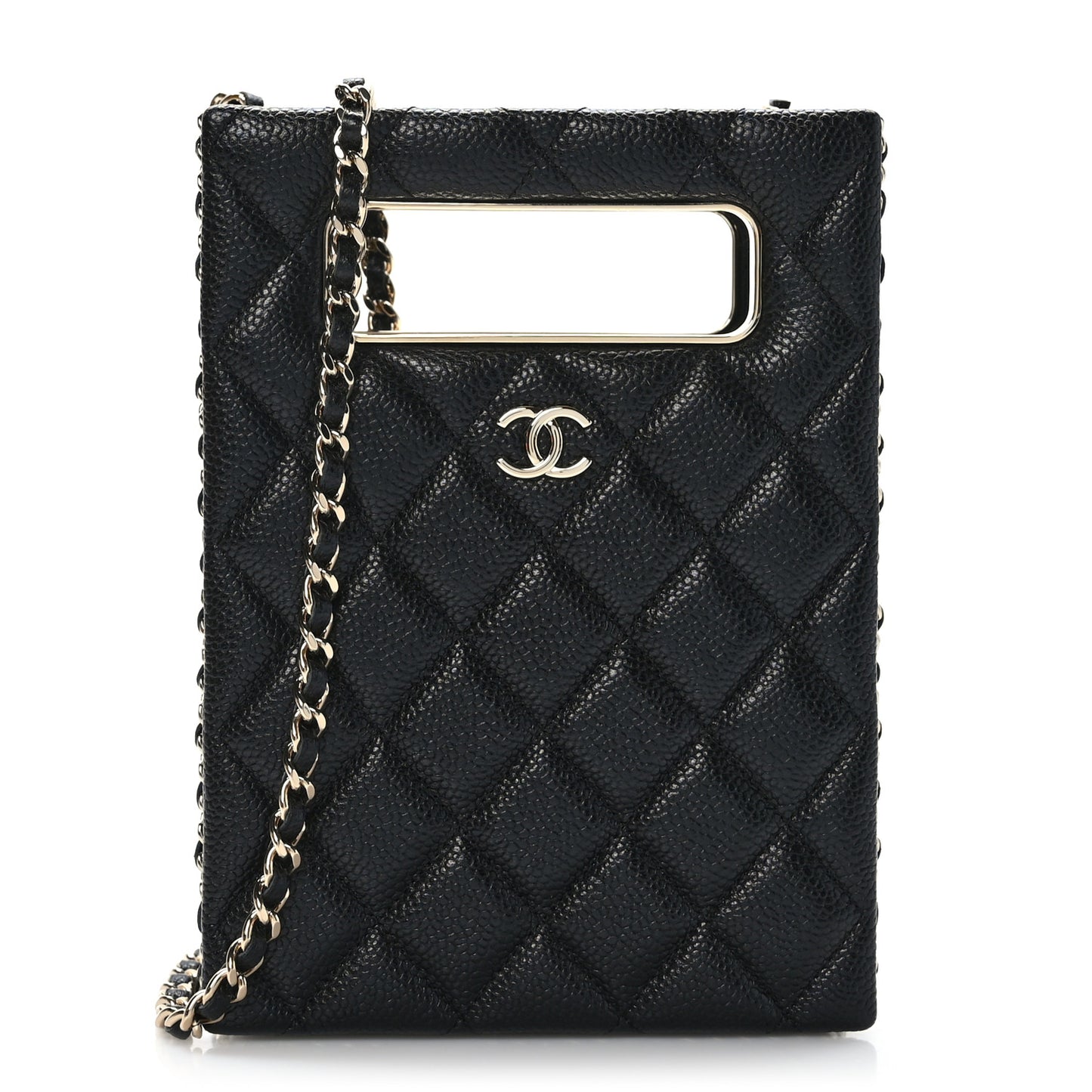 Caviar Quilted Evening Box Bag Black
