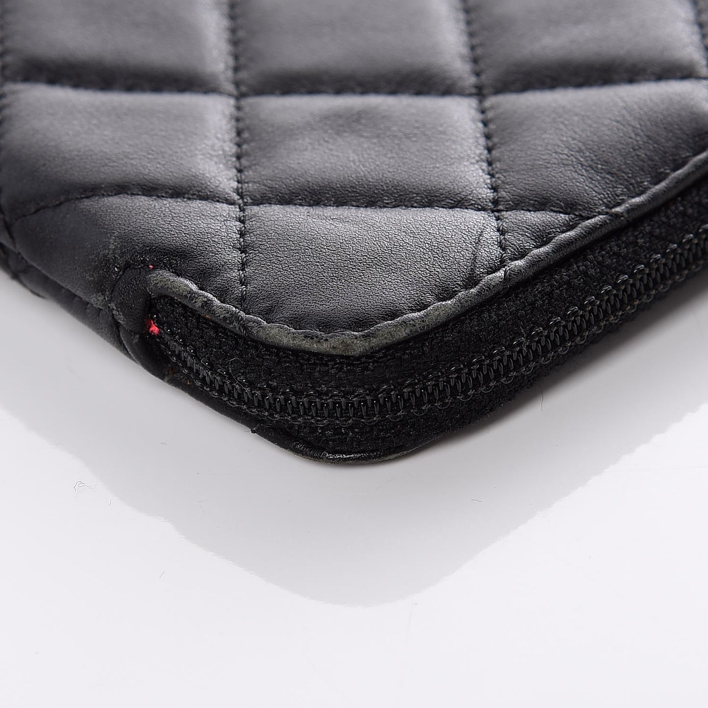 Calfskin Quilted Cambon Cosmetic Pouch Black White