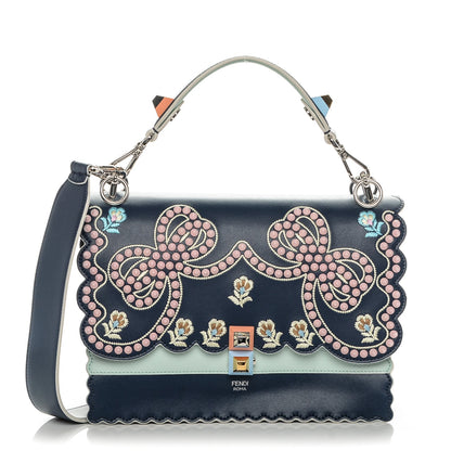 Fendi Vitello Liberty Scalloped Studded Flowers and Bows Kan I Shoulder Bag Amazzonia Multicolor 1 of 6