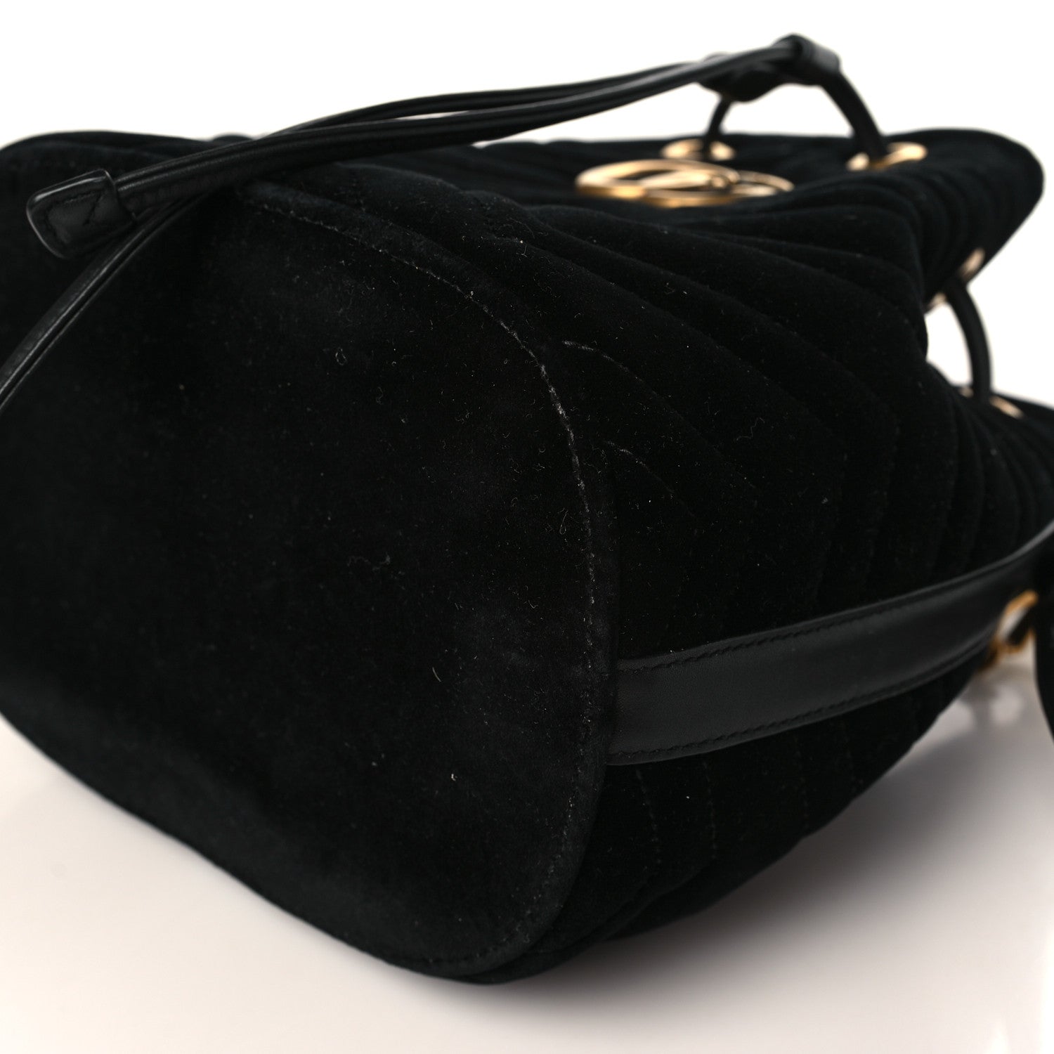 Gucci Velvet Matelasse GG Marmont Bucket Bag Black 9 of 10