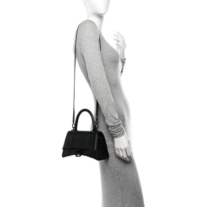 Balenciaga Shiny Calfskin Monochrome Crocodile Embossed Small Hourglass Top Handle Bag Black 2 of 11