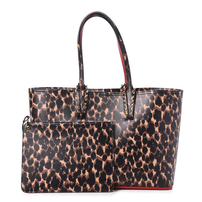 Christian Louboutin Calfskin Leopard Print Spikes Small East West Cabata Tote Brown 1 of 9
