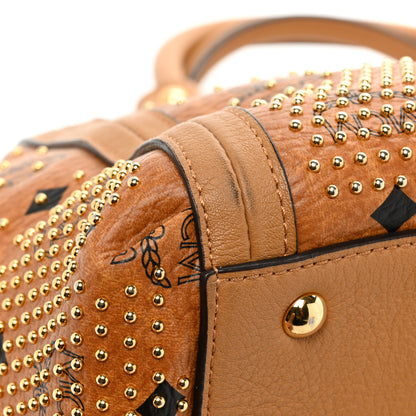 MCM Visetos Studded Boston Satchel Cognac 13 of 14