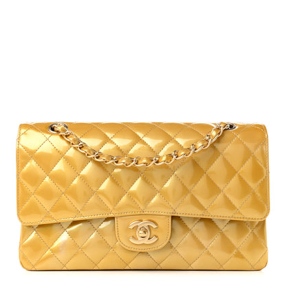 Chanel Metallic Patent Quilted Medium Double Flap Gold 1 of 10