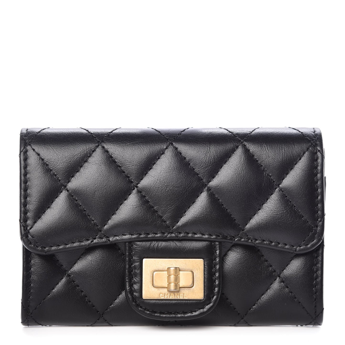 Aged Calfskin Quilted Reissue Flap Card Holder Black