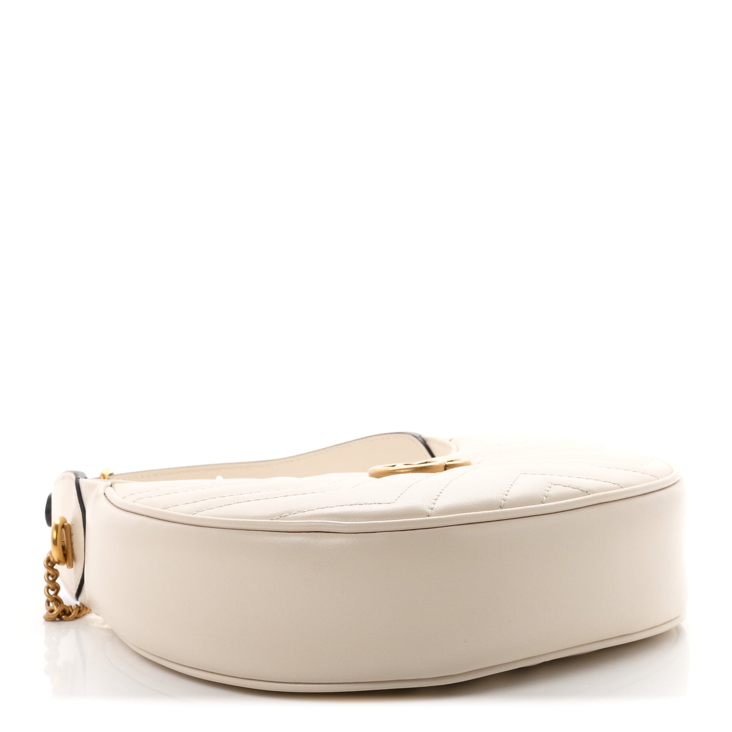Calfskin Matelasse Chevron Mini GG Marmont Half Moon Hobo Mystic White
