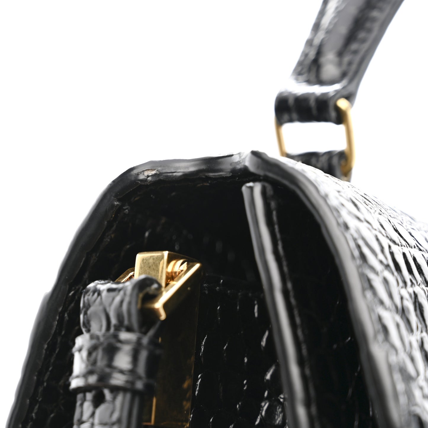 Calfskin Crocodile Embossed Medium Classic Monogram Cassandra Top Handle Black