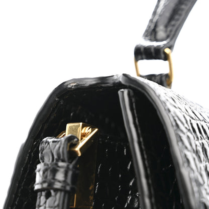 Saint Laurent Calfskin Crocodile Embossed Medium Classic Monogram Cassandra Top Handle Black 11 of 11