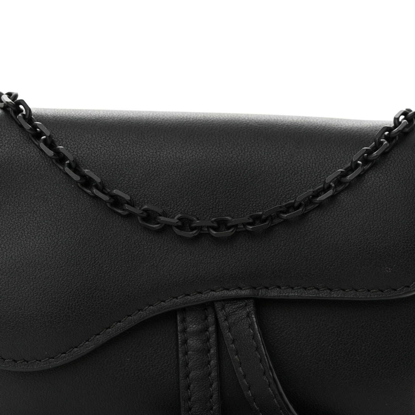Ultra Matte Calfskin Nano Saddle Chain Pouch Black