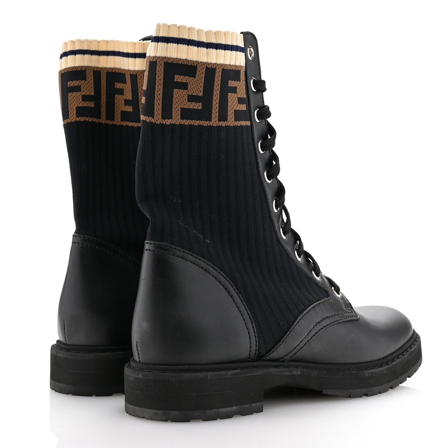 Calfskin Stretch Fabric Rockoko Biker Boots 38 Tobacco Black Marino