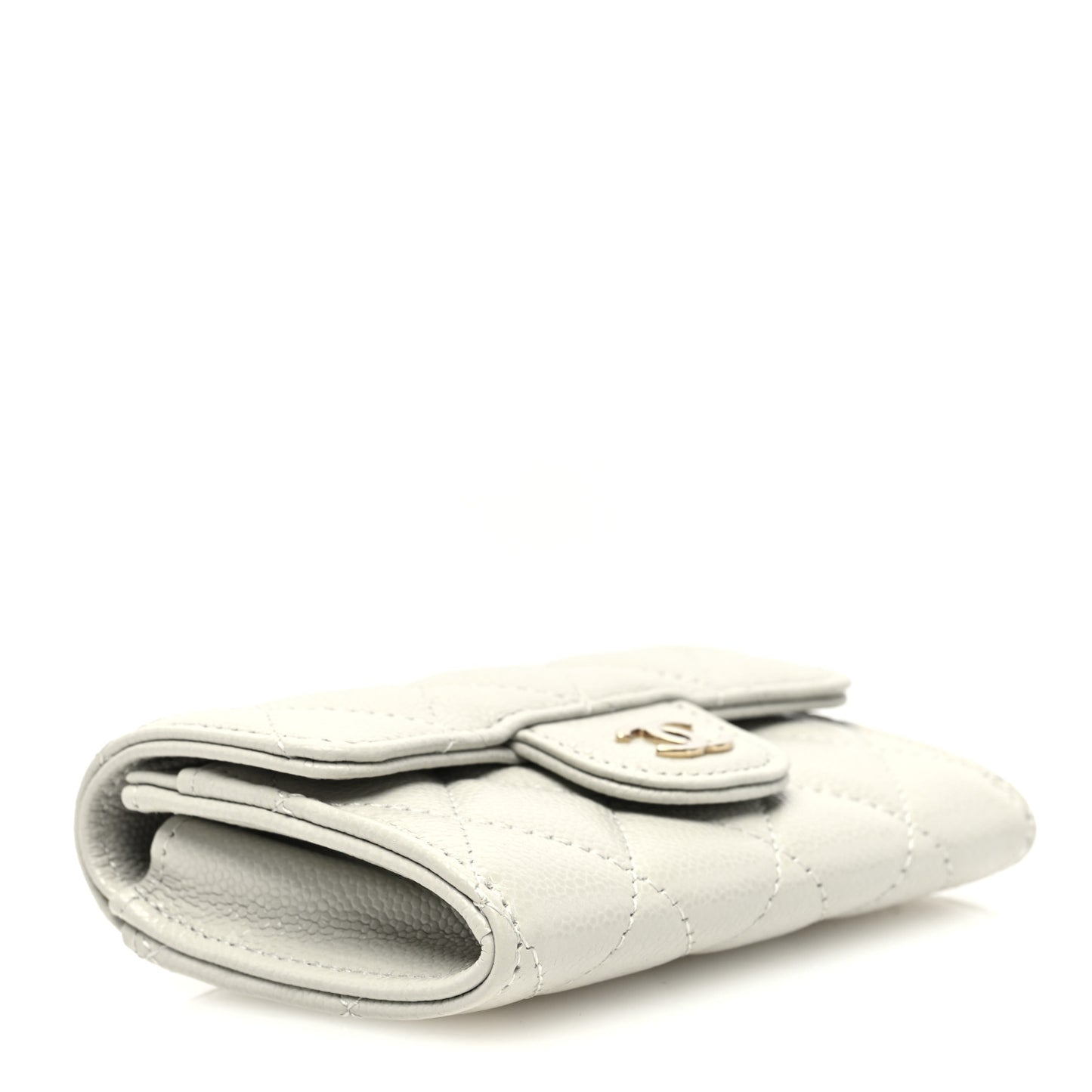 Caviar Quilted Flap Card Holder Wallet Grey