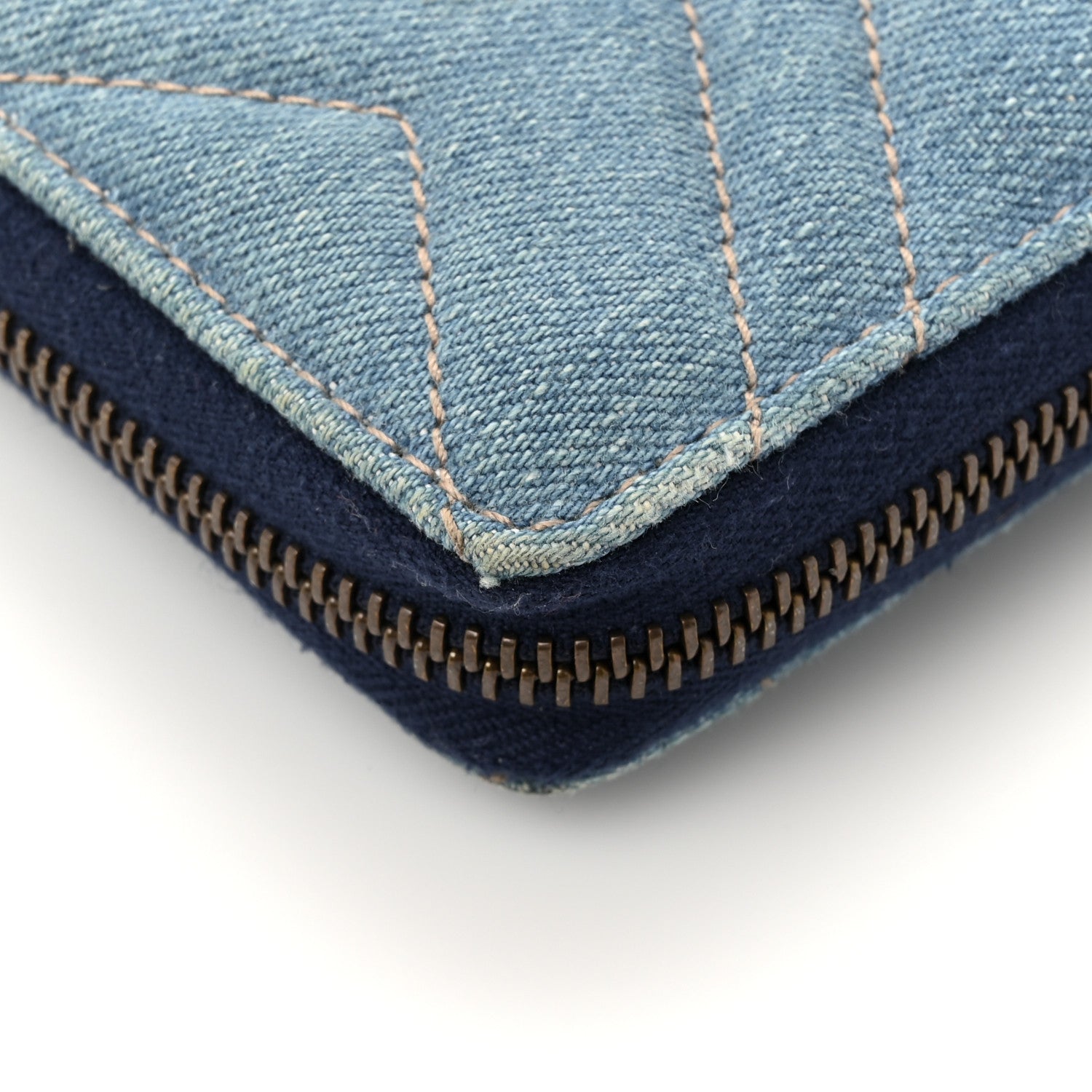 Gucci Denim Matelasse Pearly GG Marmont Zip Around Wallet Blue 11 of 12