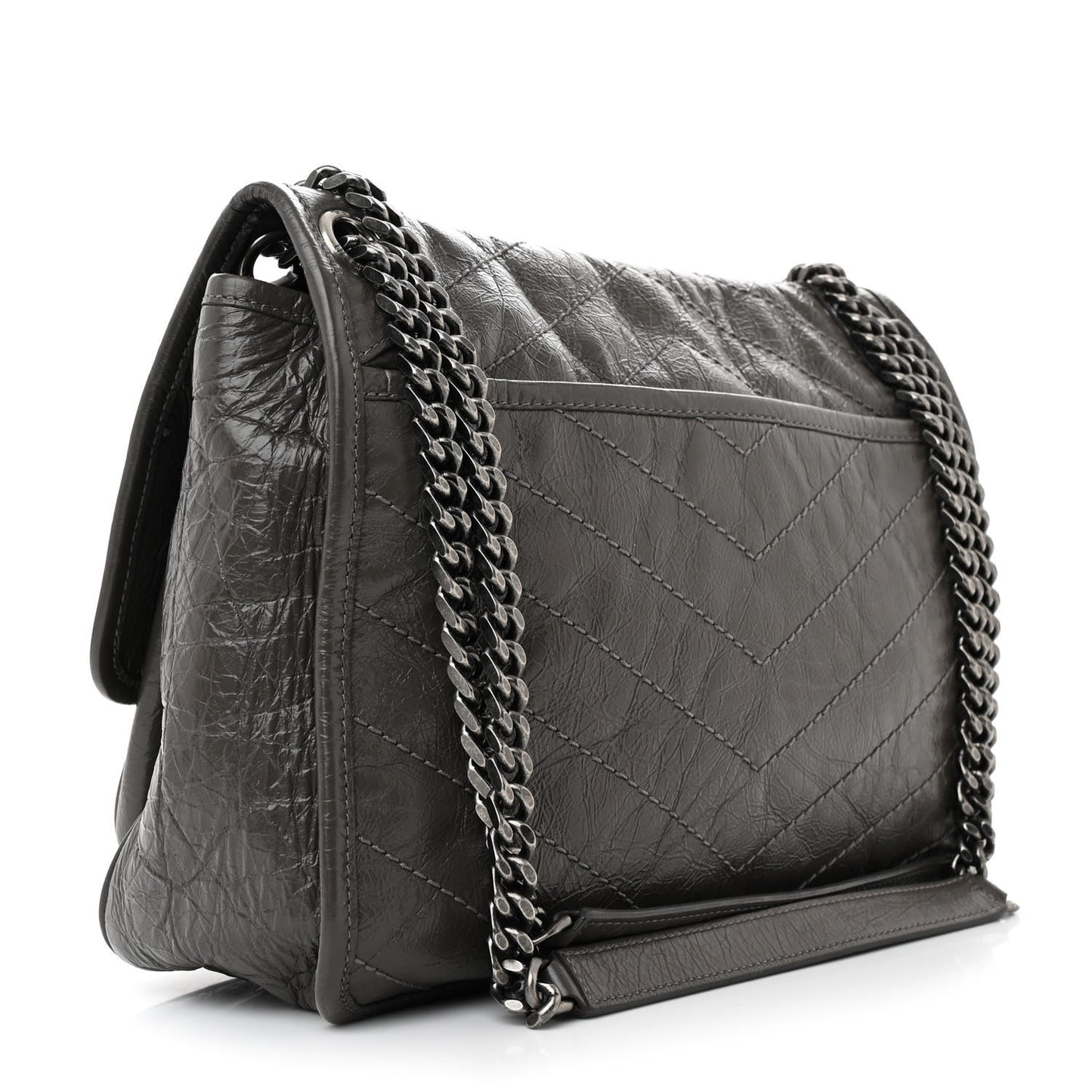 Crinkled Calfskin Matelasse Monogram Medium Niki Chain Satchel Faggio