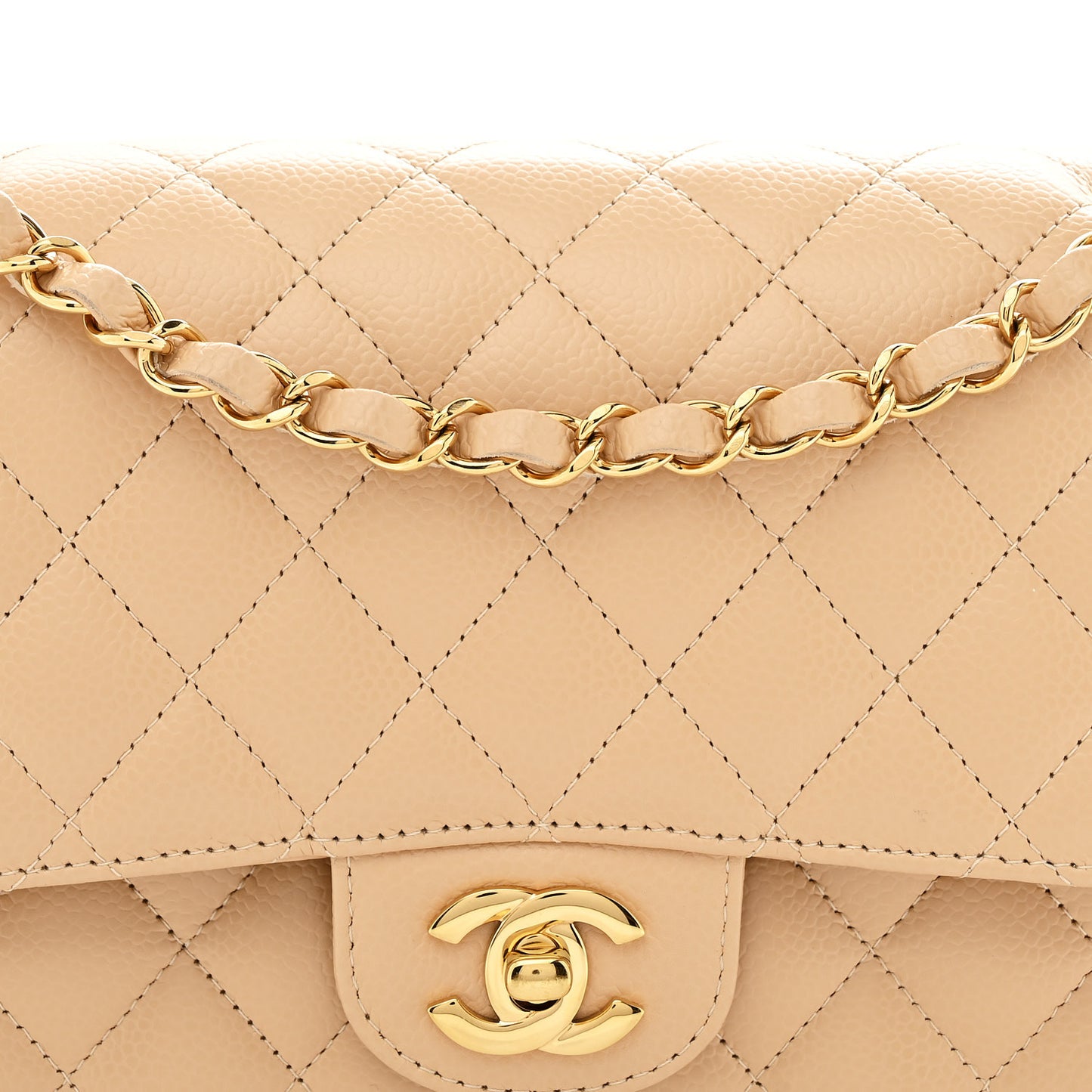 Caviar Quilted Medium Double Flap Beige