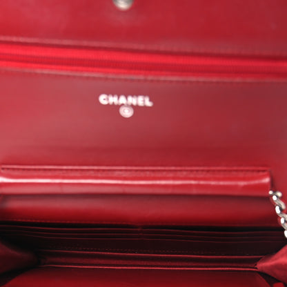 Chanel Lambskin Camellia Embossed Wallet on Chain WOC Red 5 of 14