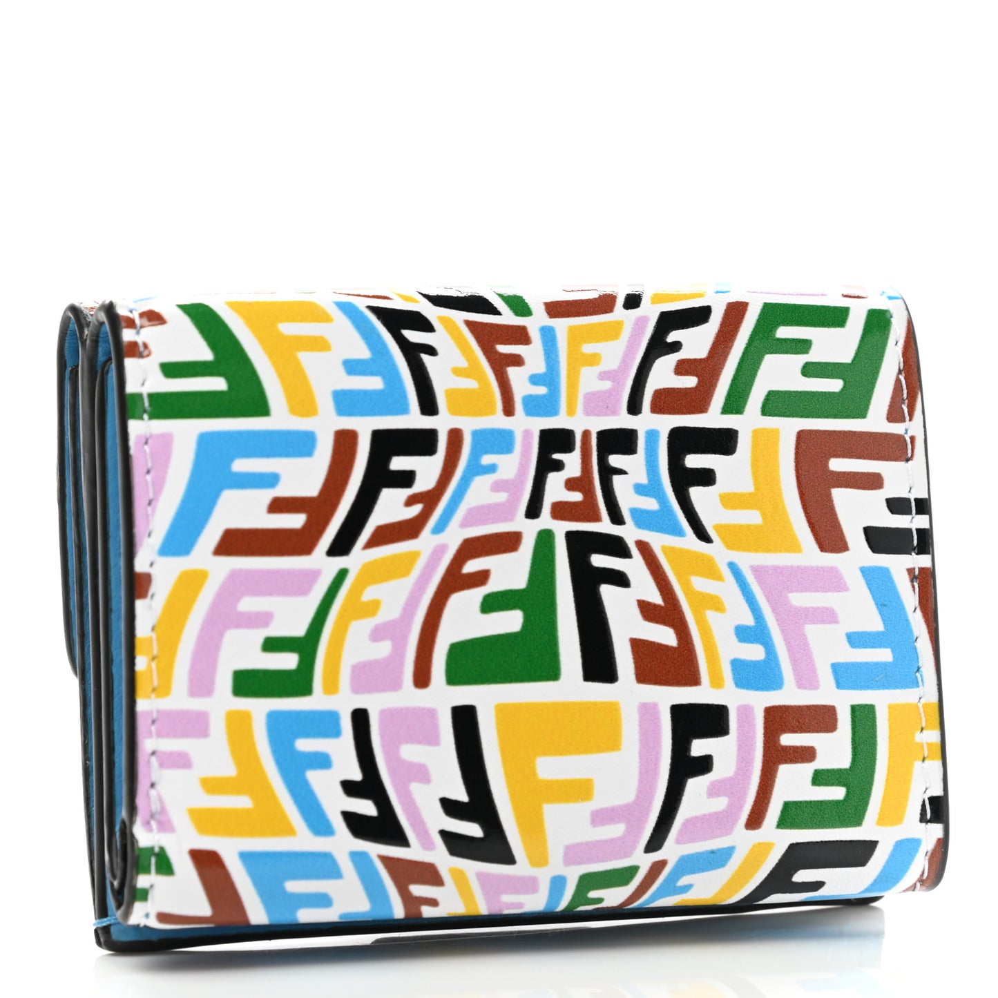X SARAH COLEMAN Vitello Liberty Ceylon Micro FF Fish Eye Embossed Tri-Fold Wallet Multicolor Cyber Blue