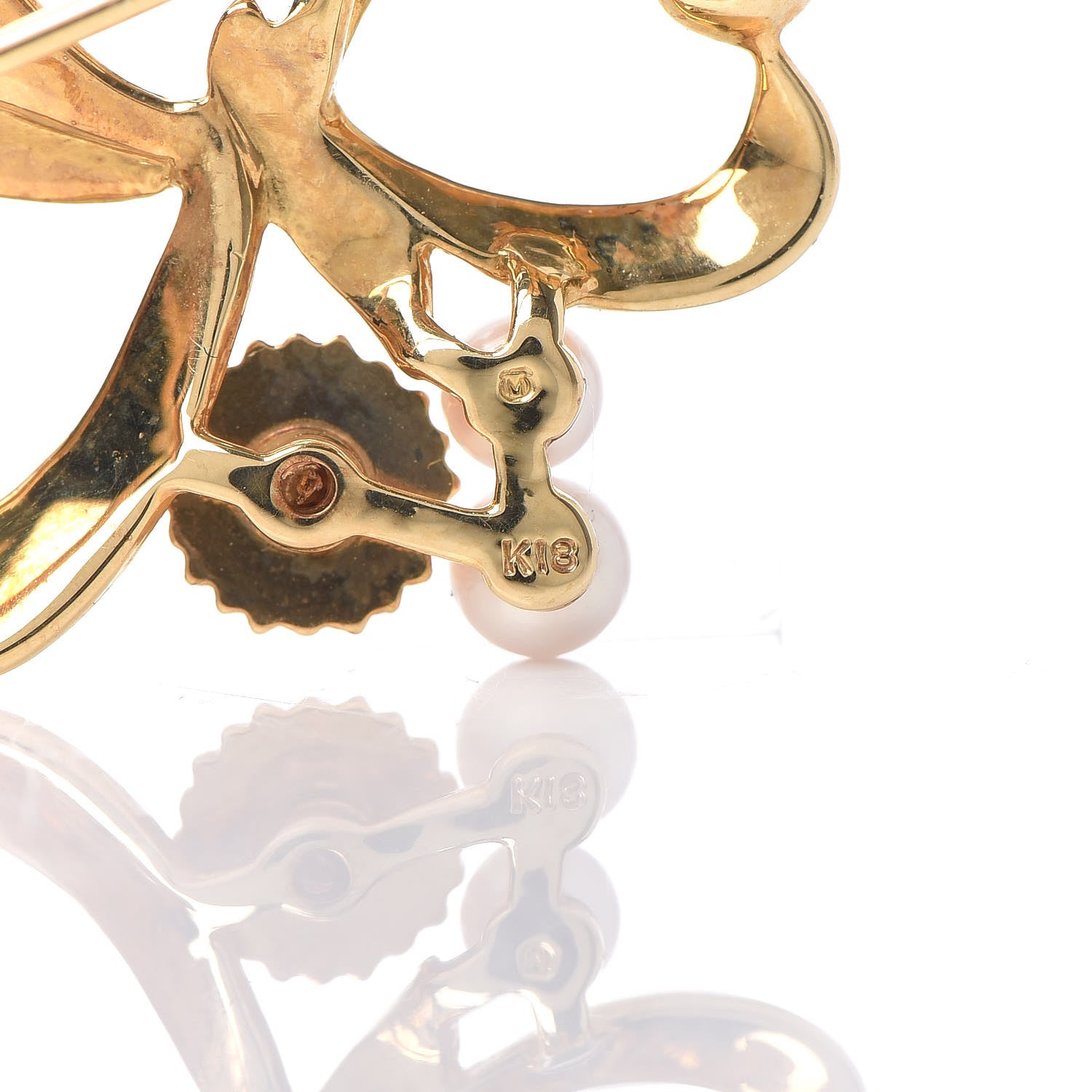 Mikimoto 18K Yellow Gold Akoya Pearl 3.5-4mm Heart Ribbon Brooch 4 of 4