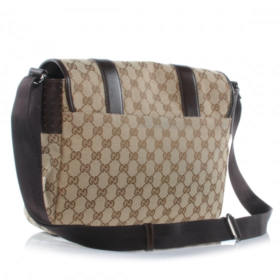 Monogram Medium Double Buckle Flap Messenger Bag Beige Dark Brown