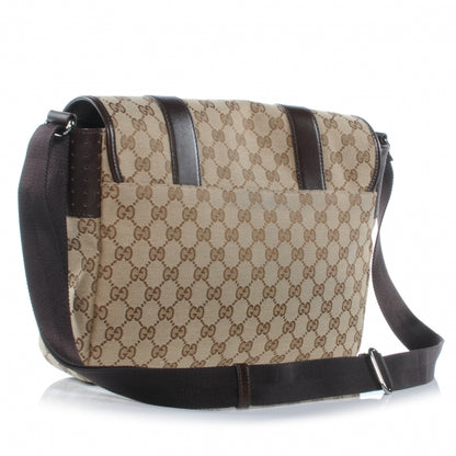 Gucci Monogram Medium Double Buckle Flap Messenger Bag Beige Dark Brown 3 of 7