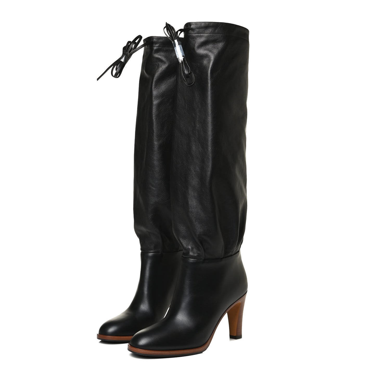 Deauville Calfskin Cinched Knee High Boots 36 Black