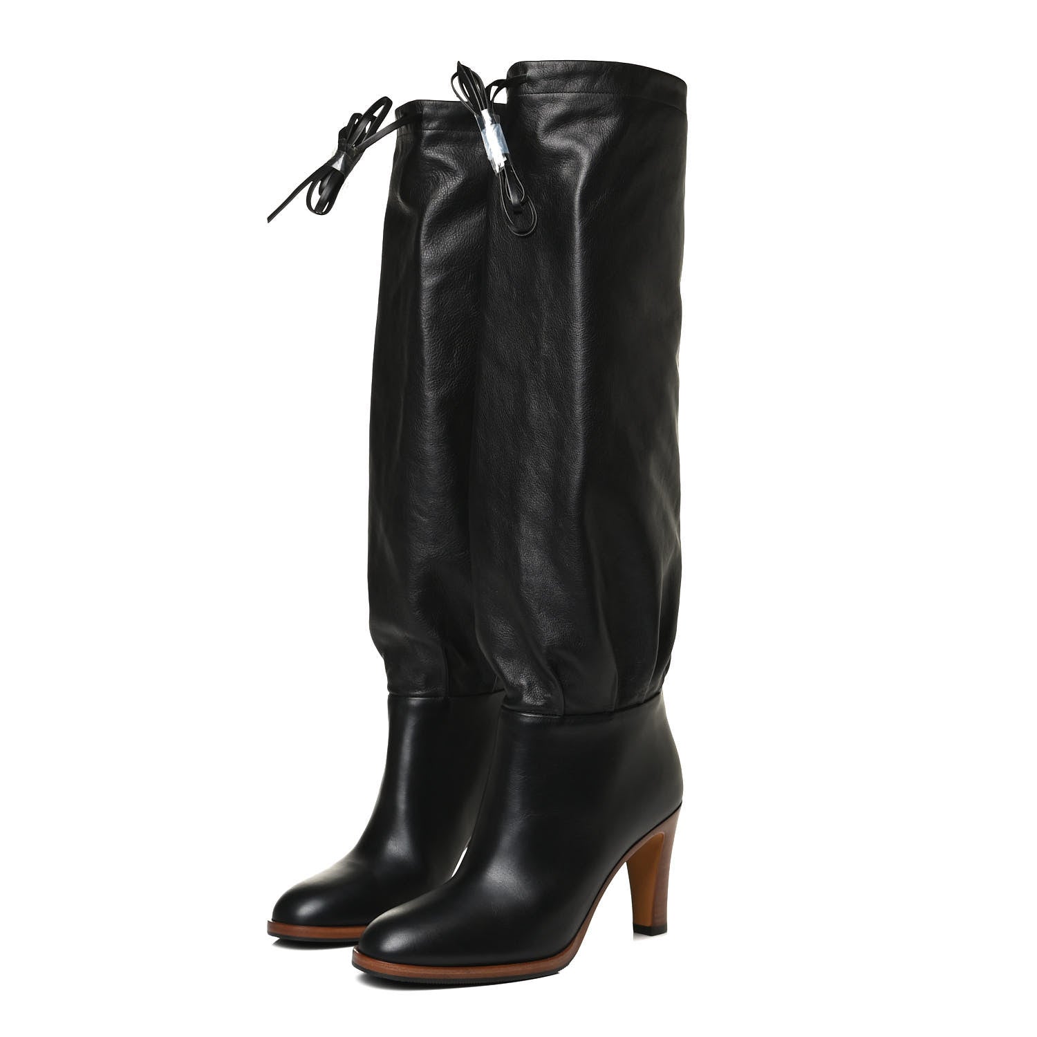 Gucci Deauville Calfskin Cinched Knee High Boots 36 Black 3 of 12
