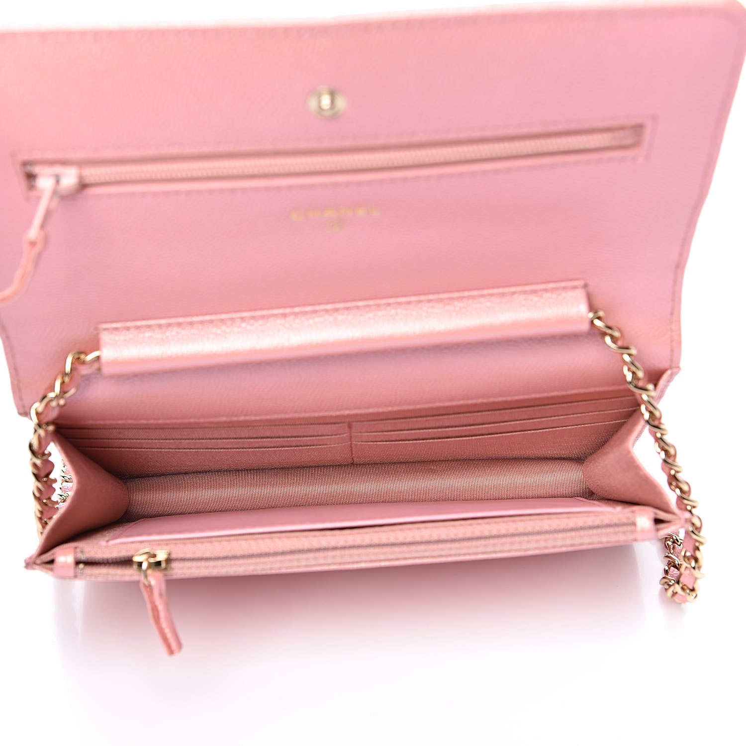 Chanel Iridescent Caviar Quilted Wallet on Chain WOC Rose Pink 5 of 11