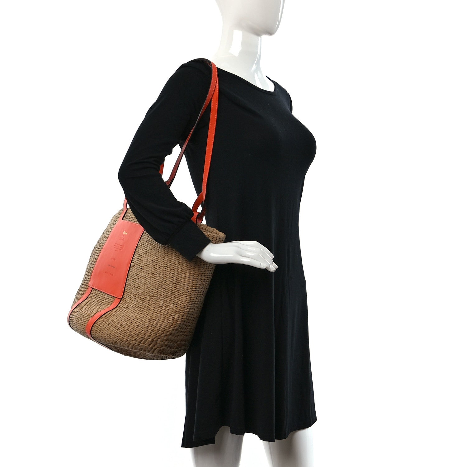 Chloe X MIFUKO Raffia Calfskin Basket Tote Orange Fizz 2 of 9