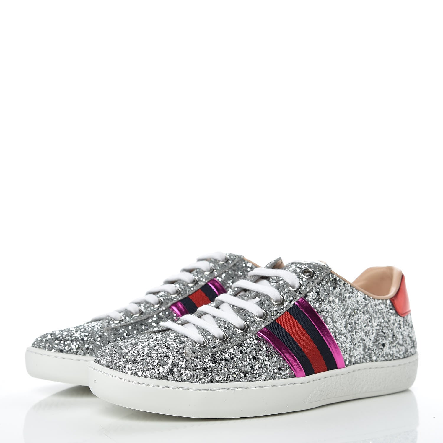 Gucci Glitter Web Ace Sneakers 36 Silver 3 of 9