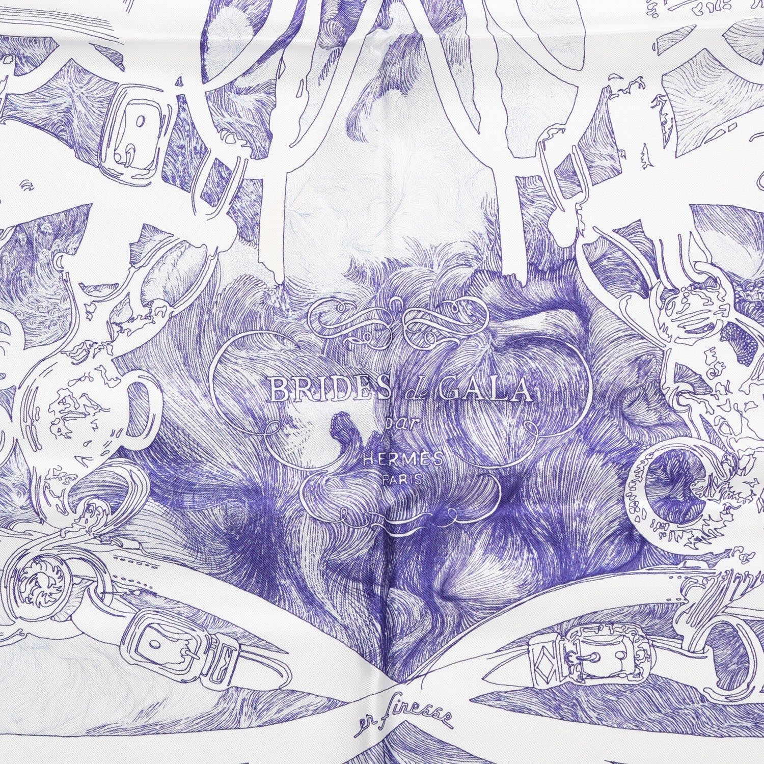 Hermes Silk Brides de Gala En Finesse Scarf 90 Encre Blanc Gris Bleuete 3 of 7