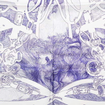 Hermes Silk Brides de Gala En Finesse Scarf 90 Encre Blanc Gris Bleuete 3 of 7