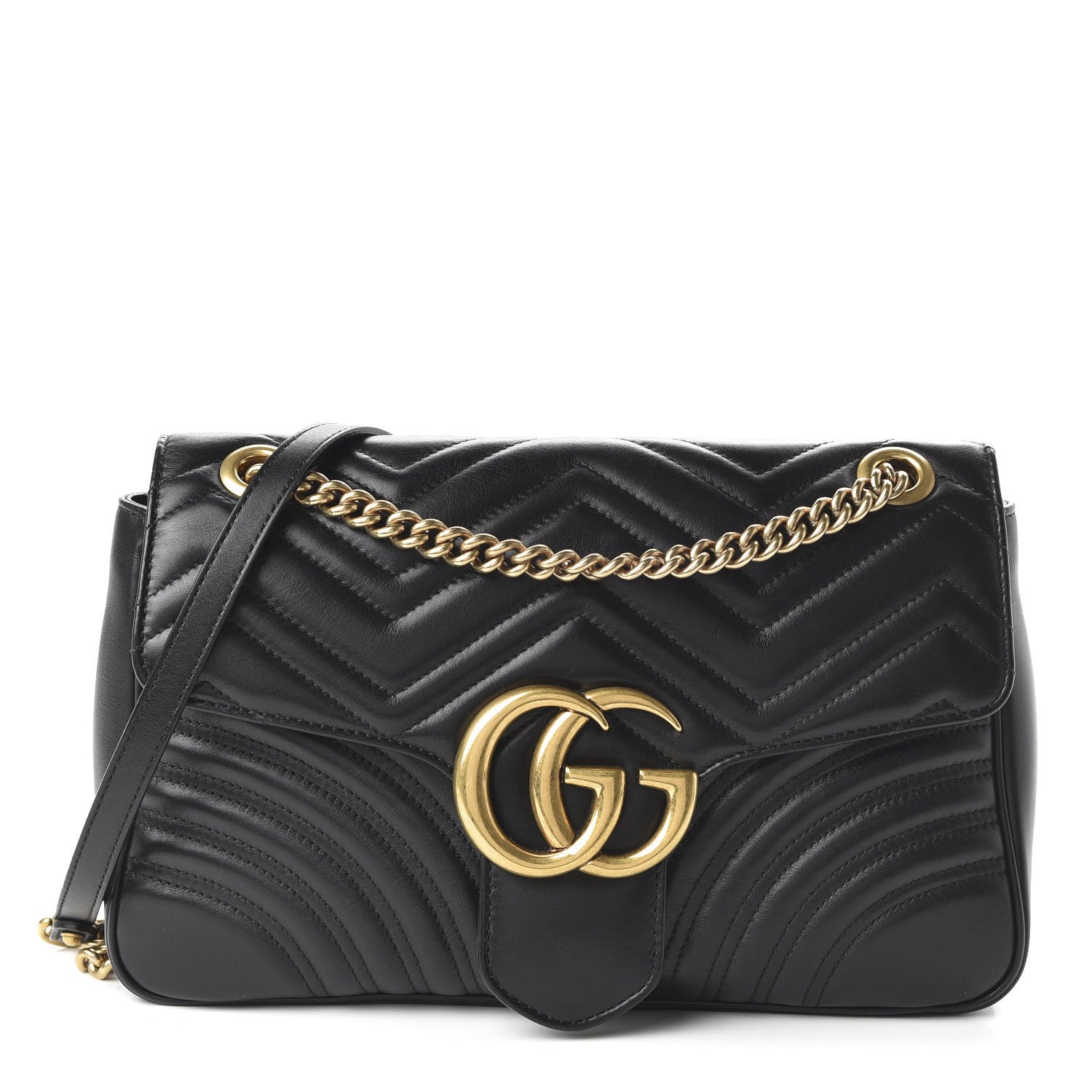Gucci Calfskin Matelasse Medium GG Marmont Shoulder Bag Black 1 of 10
