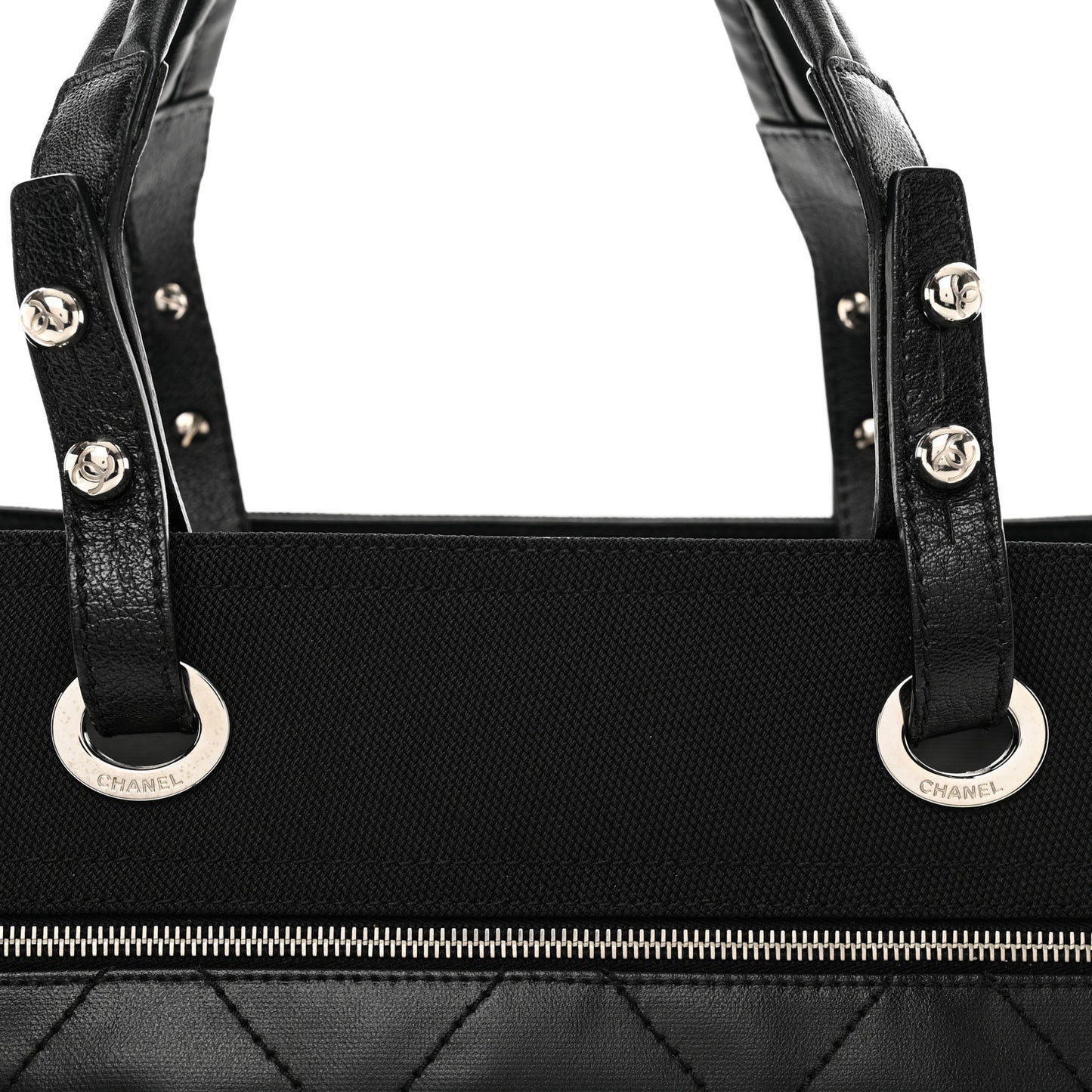 Coated Canvas Quilted Large Paris Biarritz Tote Black